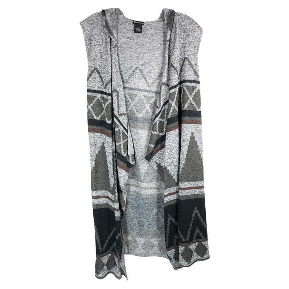 New Directions Large Shrug Sweater Gray Knit Hooded Waterfall Front Open 1383 - Picture 1 of 7